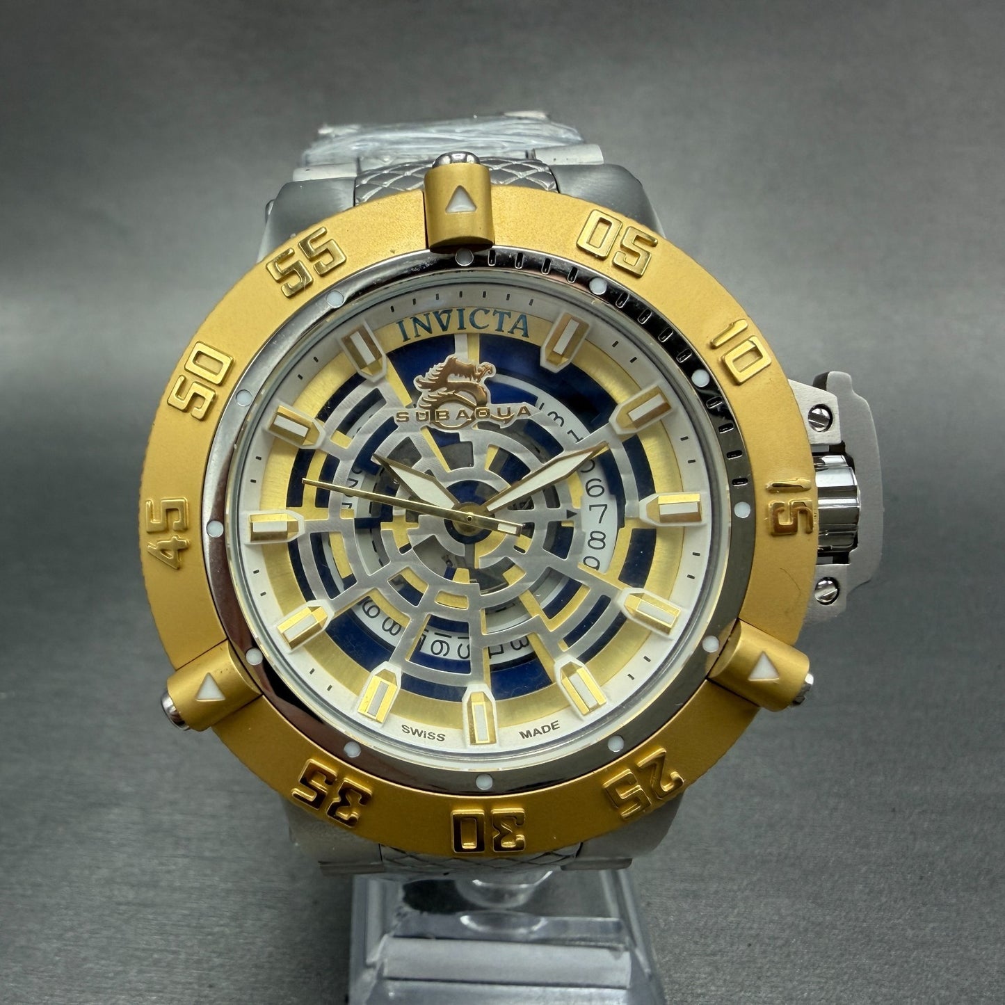 Invicta Subaqua Noma 3 Watch Men 50mm Gold Dial Silver Tone Round 16044 New Batt0