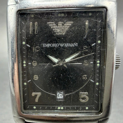 Emporio Armani Tank Watch Men 29mm Gray Dial Steel Date Rectangle AR-0272 NewBat1