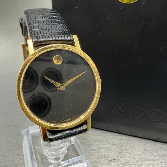 Movado Museum Watch Men 31mm Black Dial Gold Tone Round 87-45-882 New Battery N60