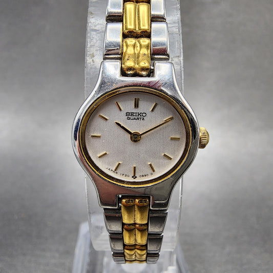 Seiko Watch Women 17mm Silver Dial Two Tone Oval 1F205B29 New Battery0