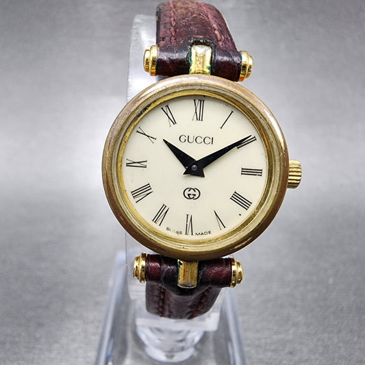 Gucci 2000L Watch Women 21mm Cream Dial Gold Plated Round New Battery0