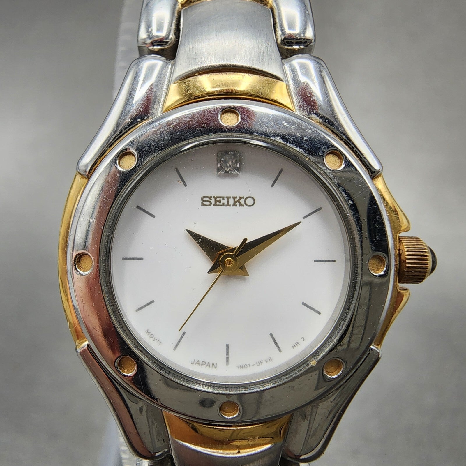 Seiko Watch Women 22mm White Dial Two Tone 1n010cw0 New Battery1