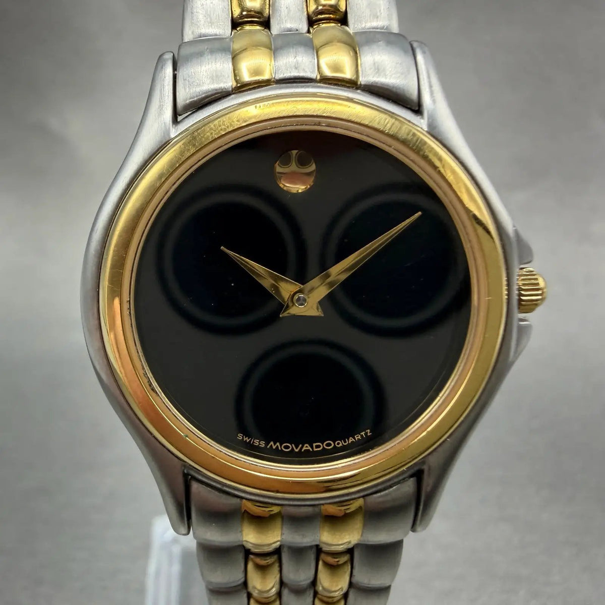 Movado Museum Watch Women 28mm Black Dial Two Tone Round 81-E4-0823 New Batteryr0