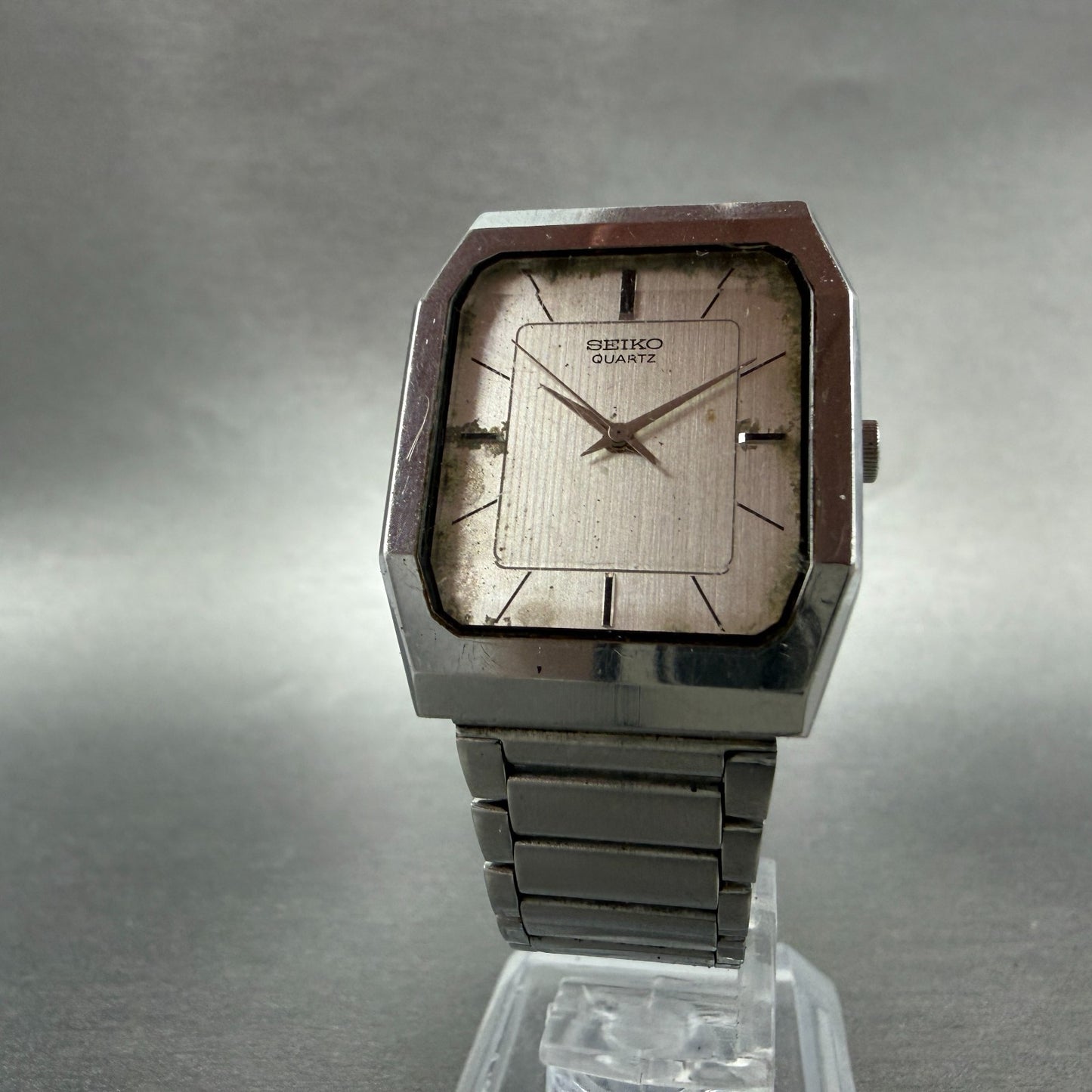 Seiko Tank Watch Men 27mm Silver Dial Silver Tone Octagon 7431-5120 PARTS VTG6
