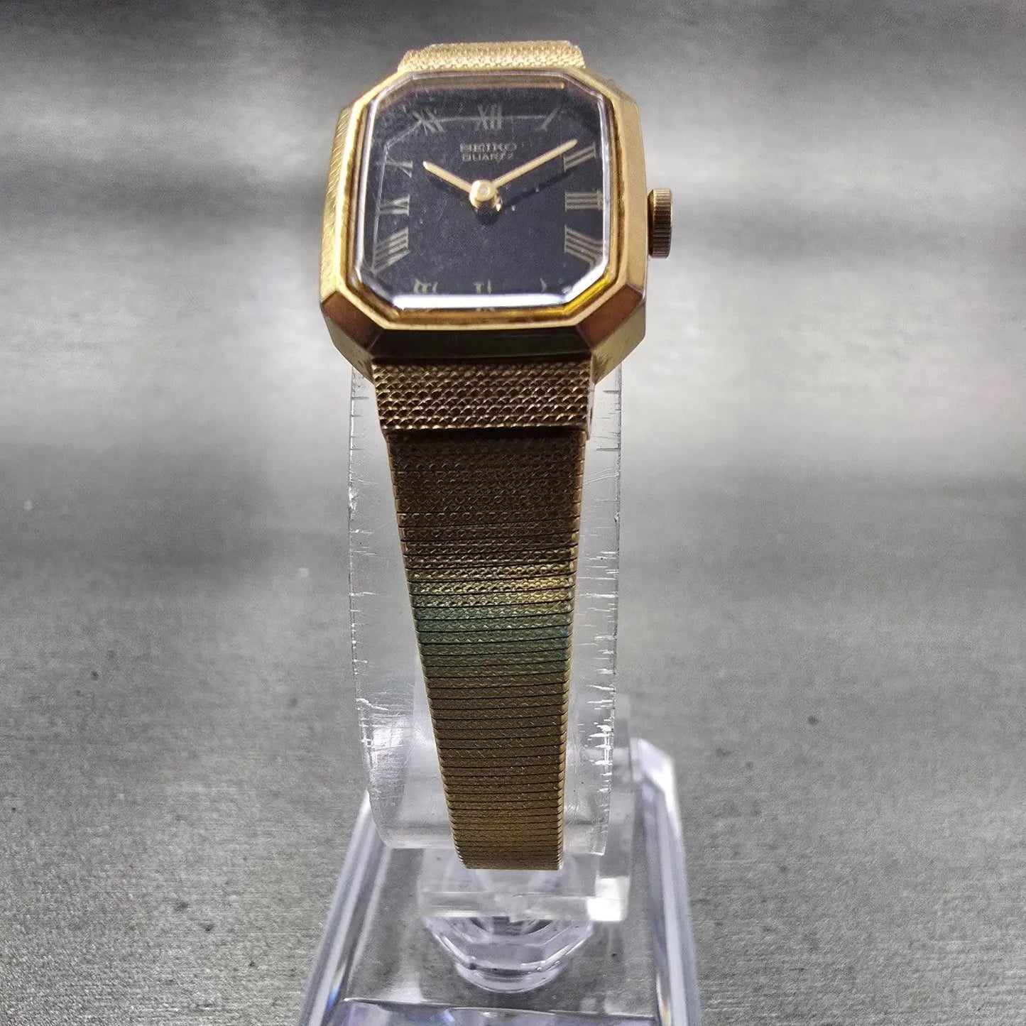 Seiko Watch Women 16mm Black Dial Gold Tone Rectangle 2B20-5019 New Battery VTG5