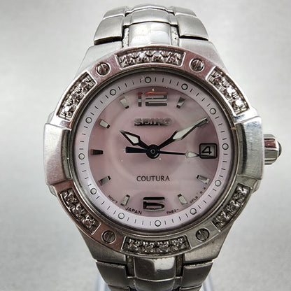 Seiko Watch Women 27mm MOP Dial Steel Date Round Diamonds 7n820CG0 New Battery1