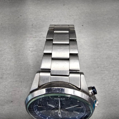 Seiko Wired Chronograph Watch Men 44mm Blue Dial Silver Tone VK68-KX20 New Batt4