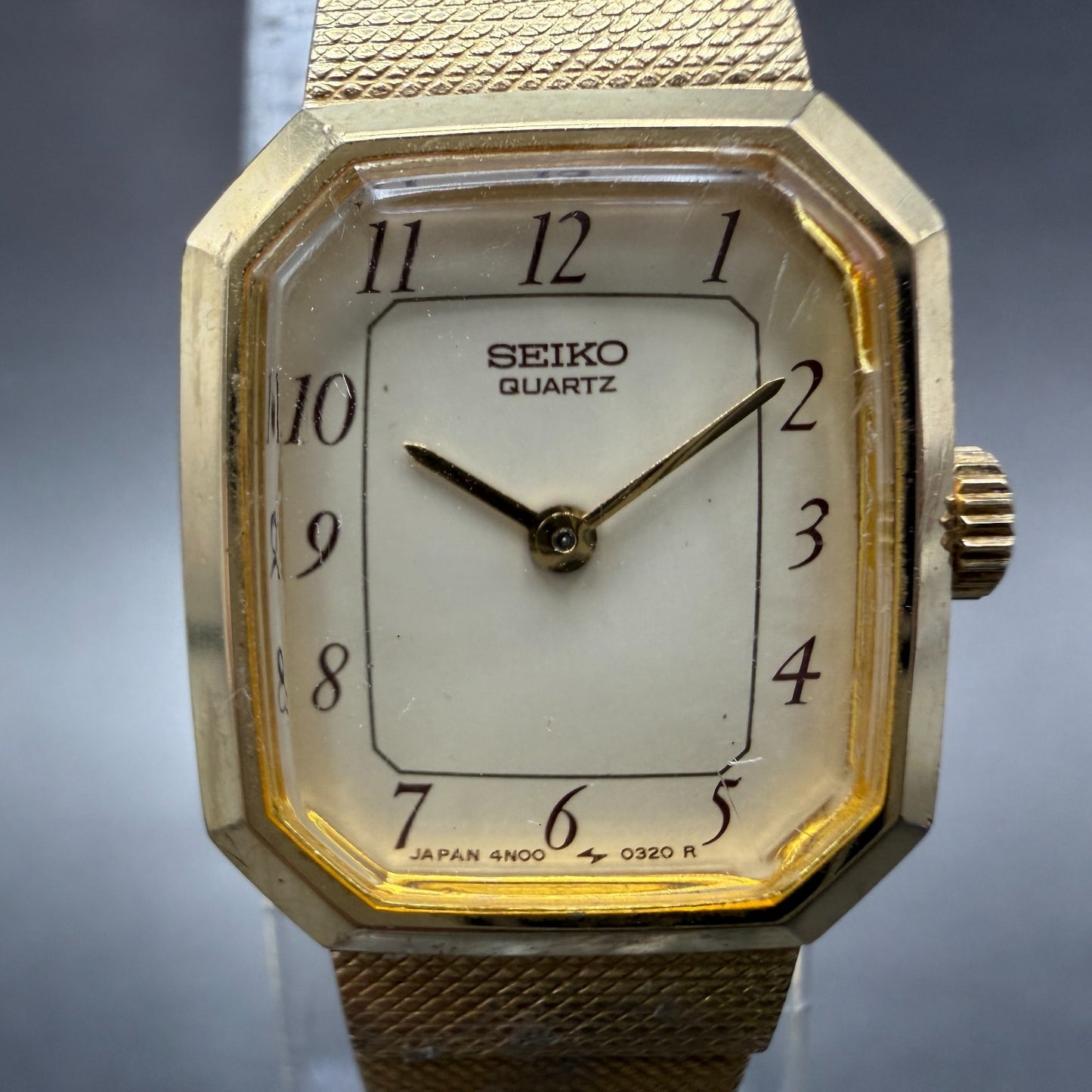 Seiko Watch Women 17mm Cream Dial Gold Tone Octagon VTG 4N00-5139 New Battery1