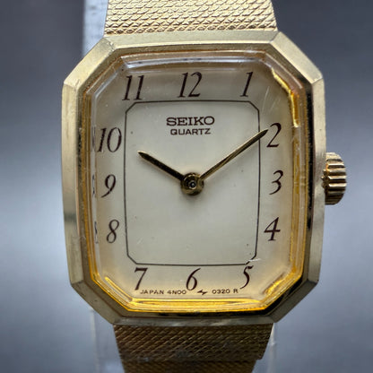 Seiko Watch Women 17mm Cream Dial Gold Tone Octagon VTG 4N00-5139 New Battery1