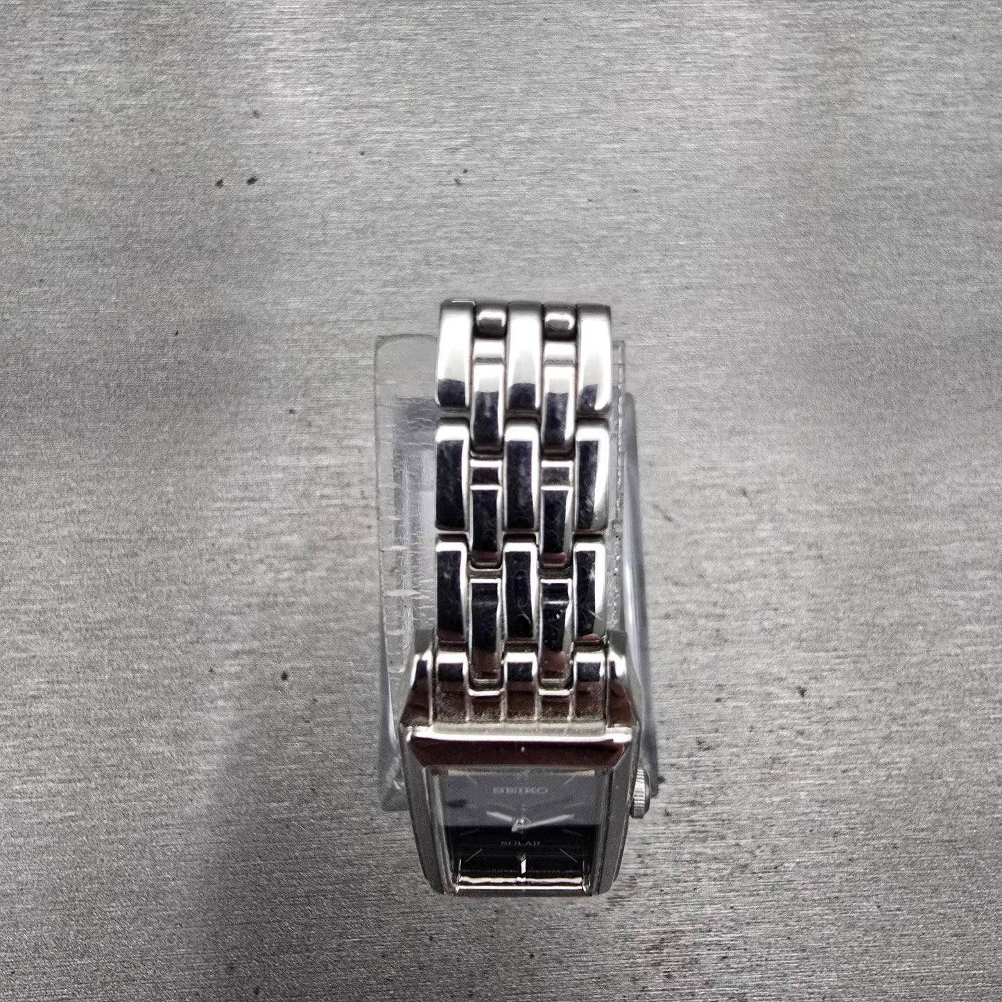 Seiko Solar Tank Watch Women 15mm Black Dial Silver Rectangle V116-0AA0 Works4