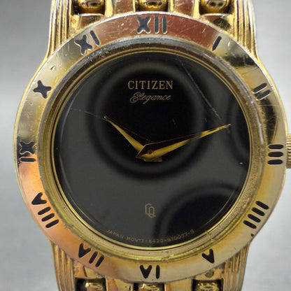 Citizen Elegance Watch Women 22mm Black Dial Gold Tone Round 5420-S26003 NewBat41