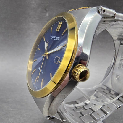 Citizen Eco-Drive Watch Men 40mm Blue Dial Two Tone Date E111-S099633 Works JP2