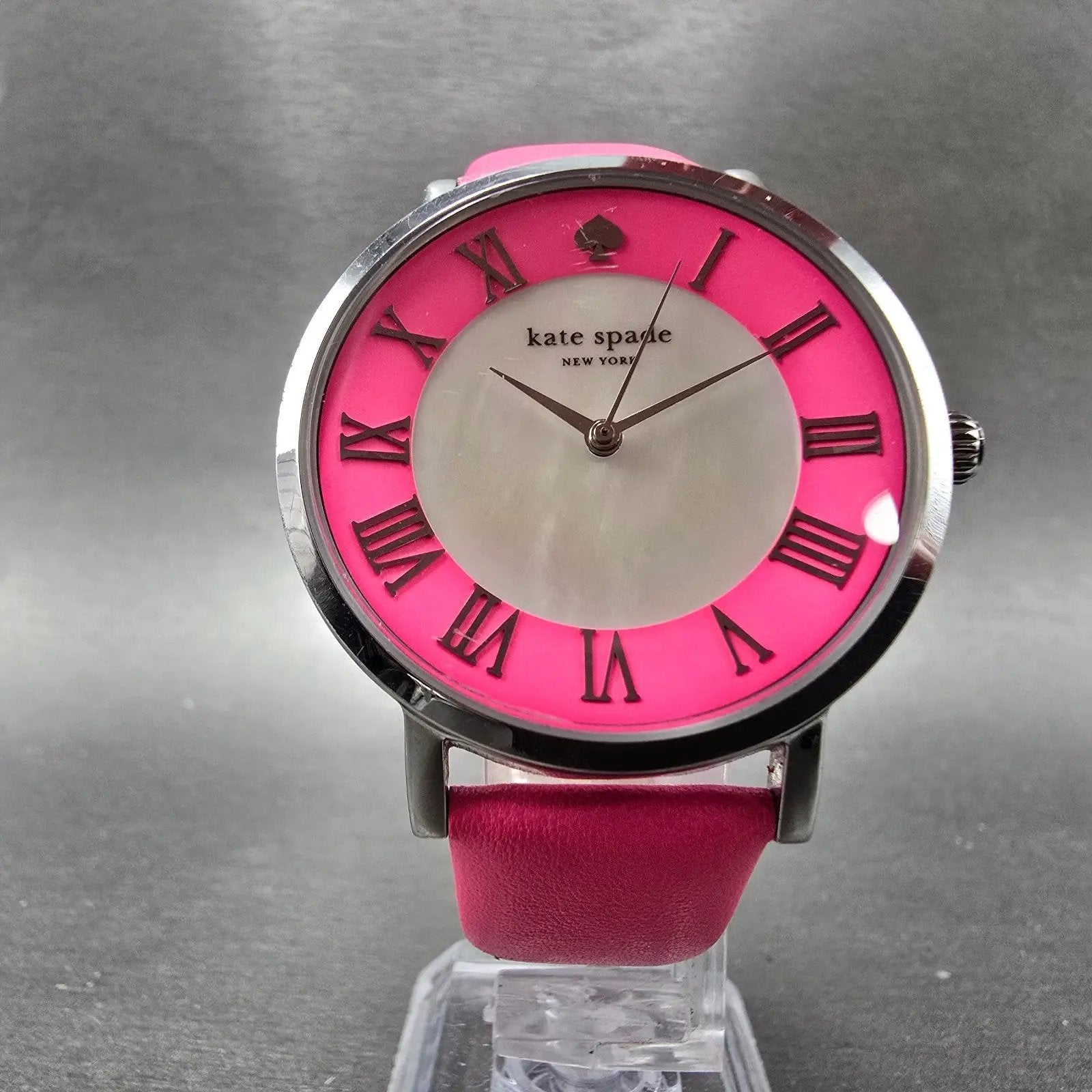 Kate Spade Metro watch Women 38mm Pink MOP Dial Silver Tone Round 0549 New Batt5