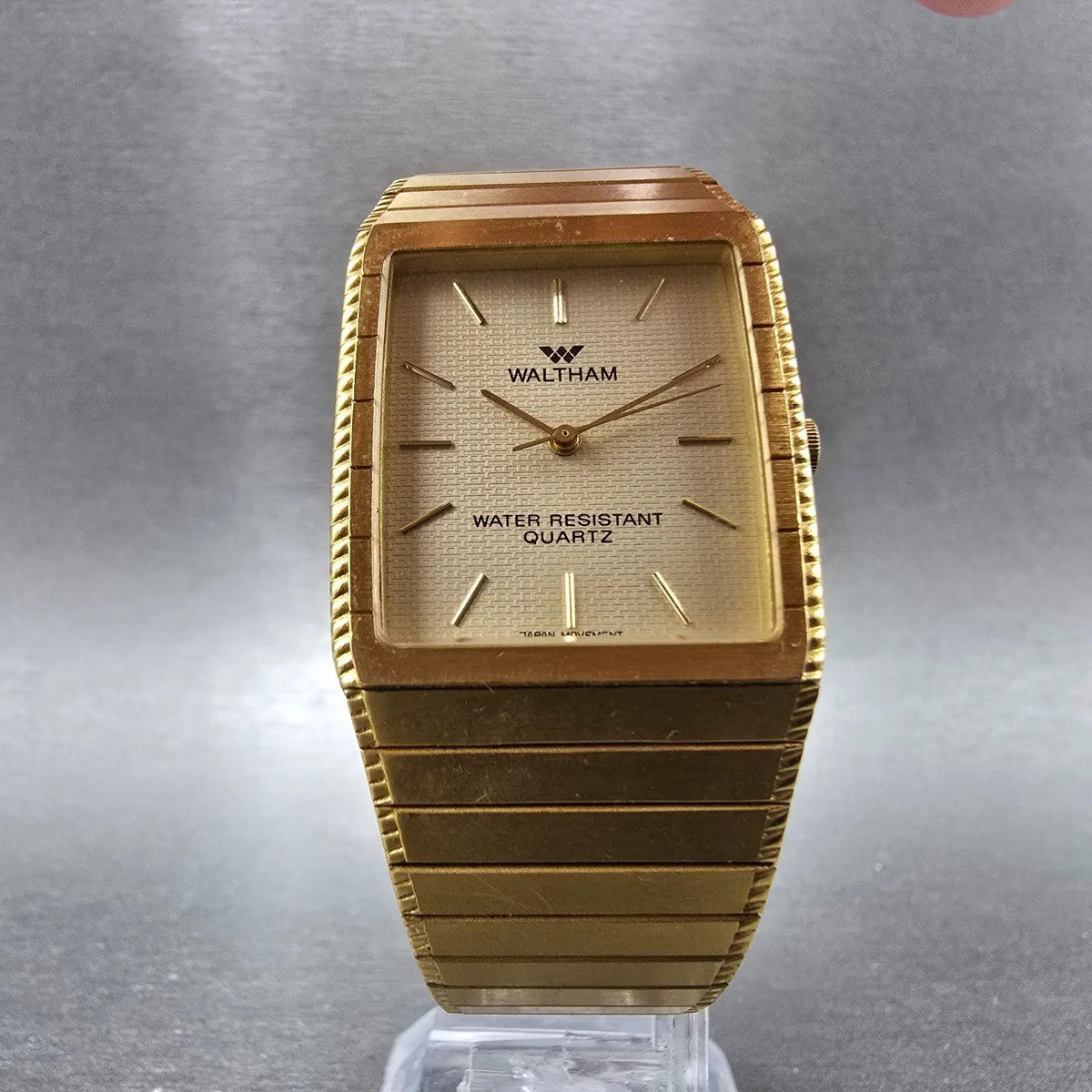 Waltham Tank Watch Men 27mm Gold Dial Gold Tone Rectangle New Battery VVTG5