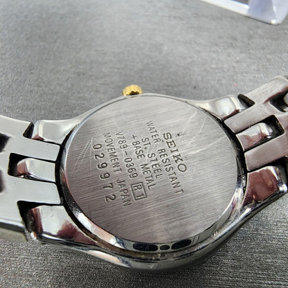 Seiko Watch Women 26mm Champagne Dial Two Tone Date V789-0369 New Battery