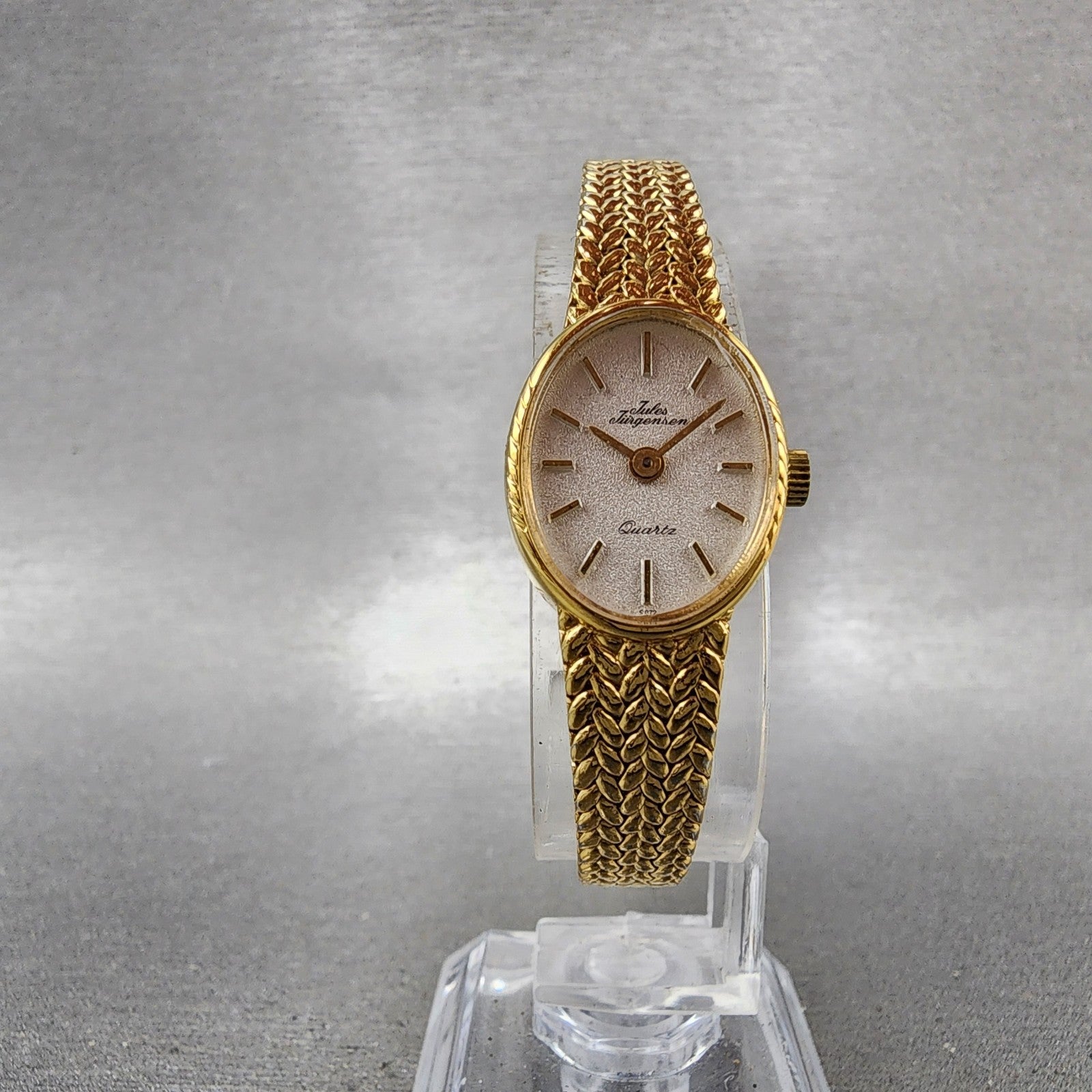 Jules Jurgenson Watch Women 17mm Champagne Dial Gold Tone Mesh Band New Battery5