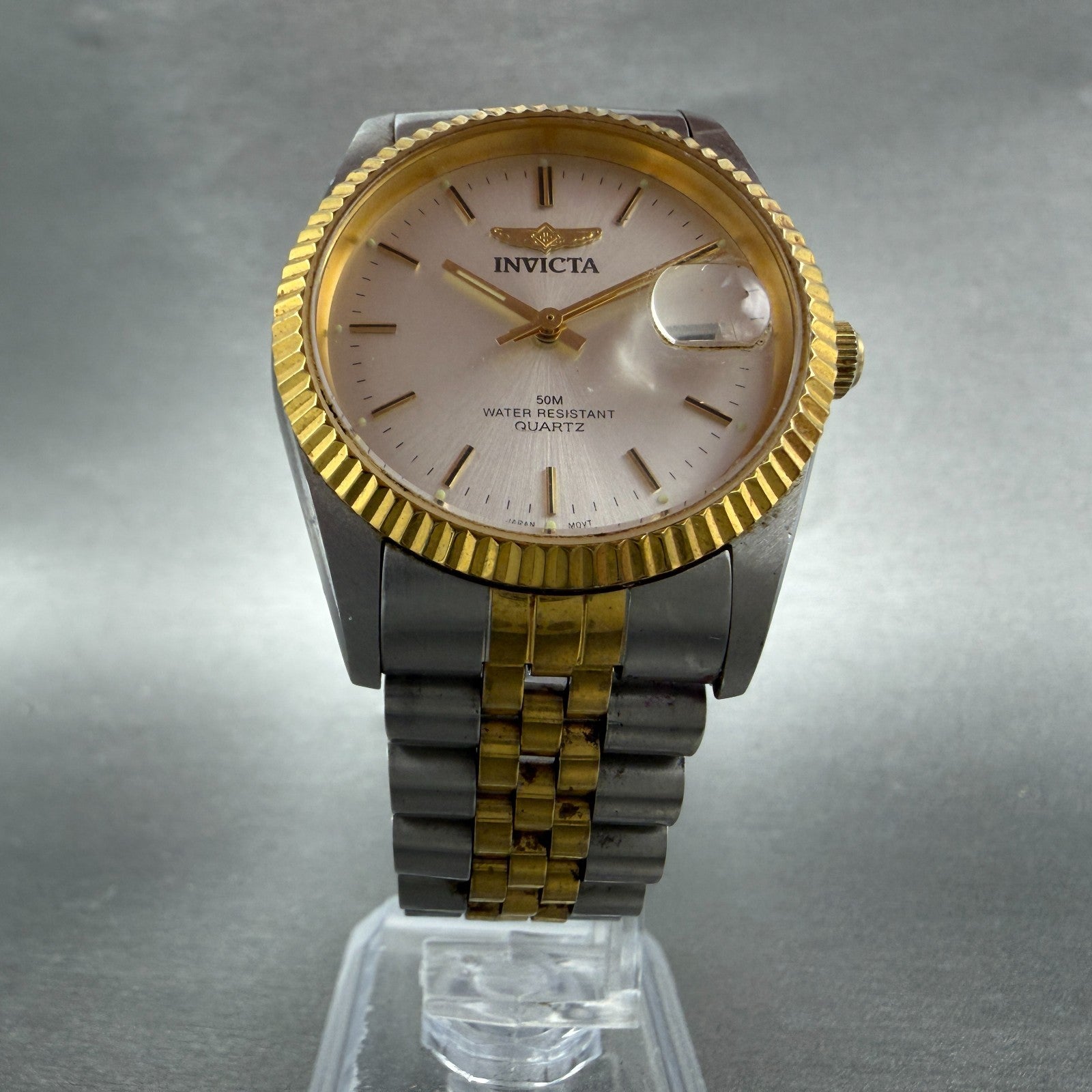 Invicta President Watch Men 36mm Silver Dial Two Tone Date Round New Battery5