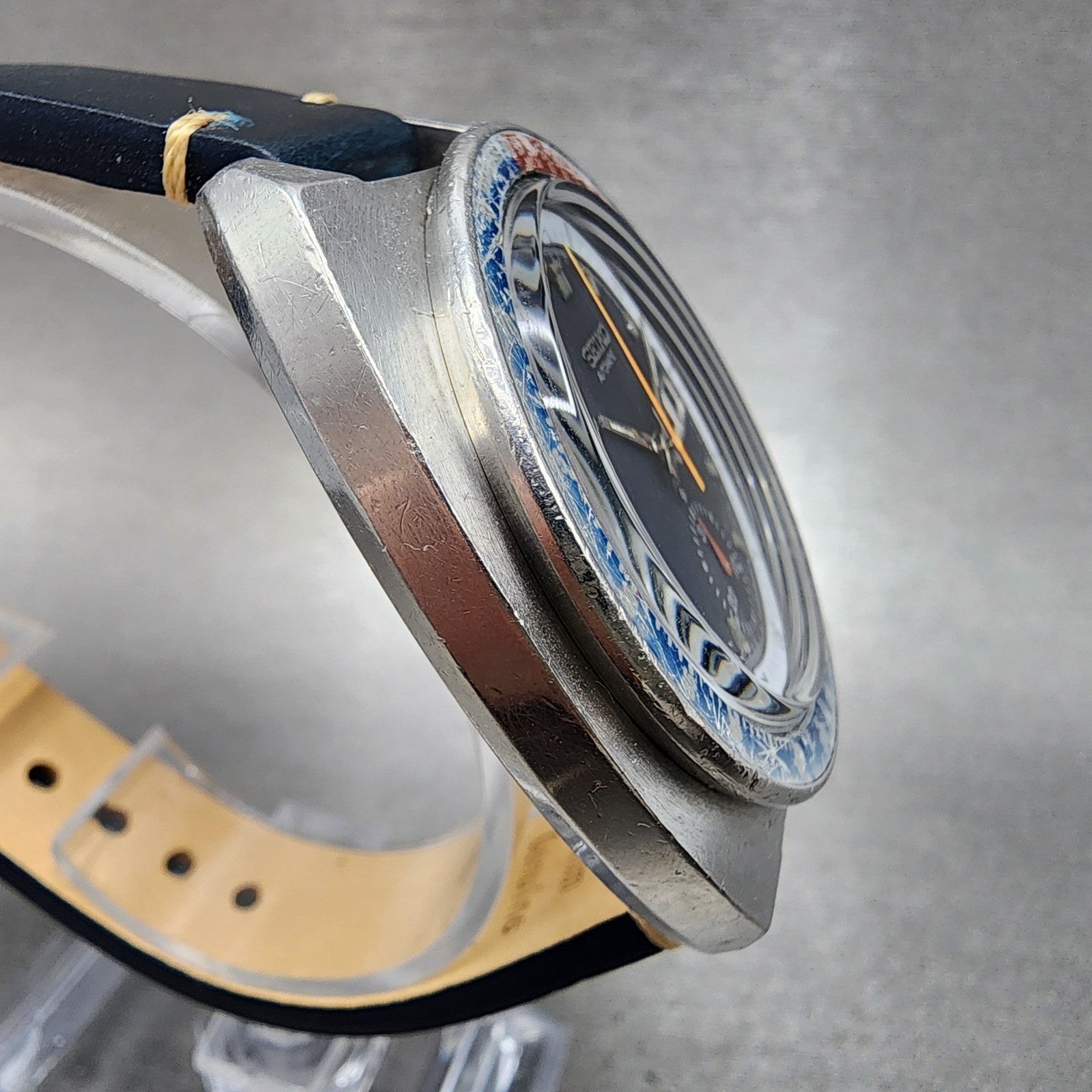 Seiko Pogue Chronograph Watch Men 41mm Blue Dial Steel Daydate 6139 Serviced3