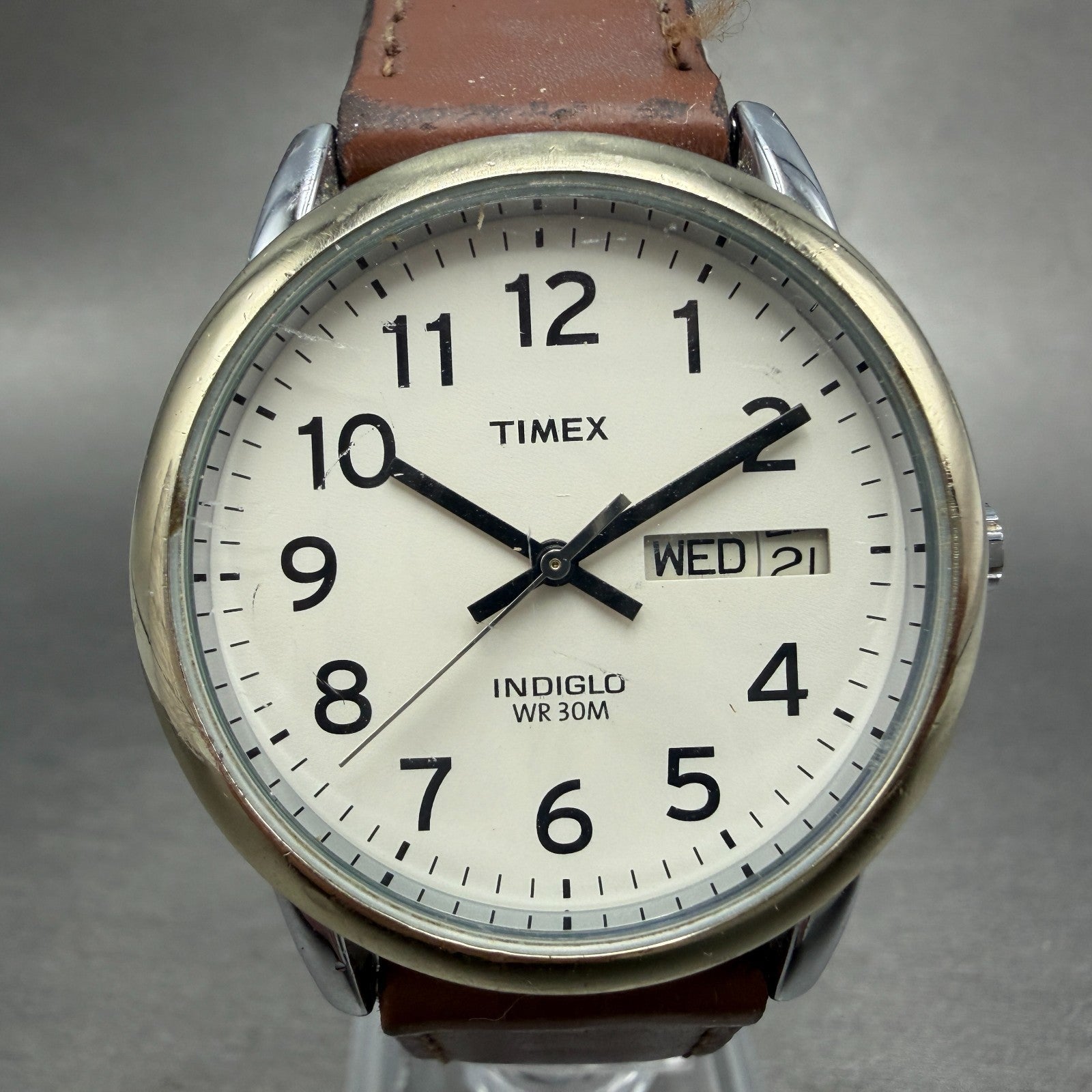 Timex Easy Reader Watch Men 35mm Cream Dial Two Tone Date Round New Battery0