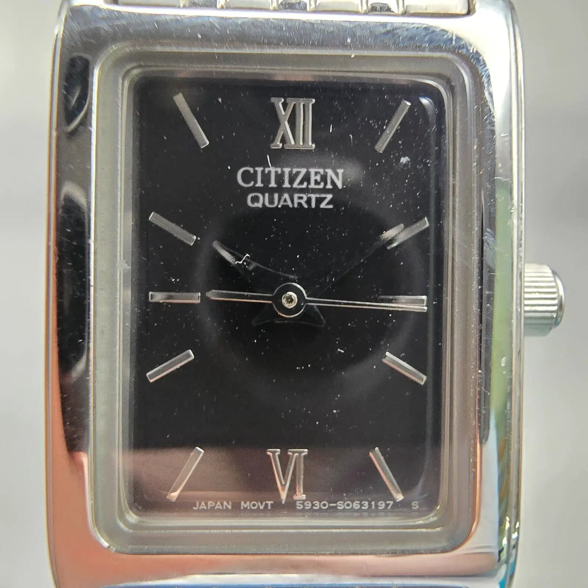 Citizen Watch Women 18mm Black Dial Silver Tone Rectangle 5930-S038588 New Batt1