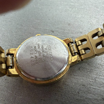 Seiko Watch Women 21mm Champagne Dial Gold Tone Round 1N00-1E09 New Battery BD79