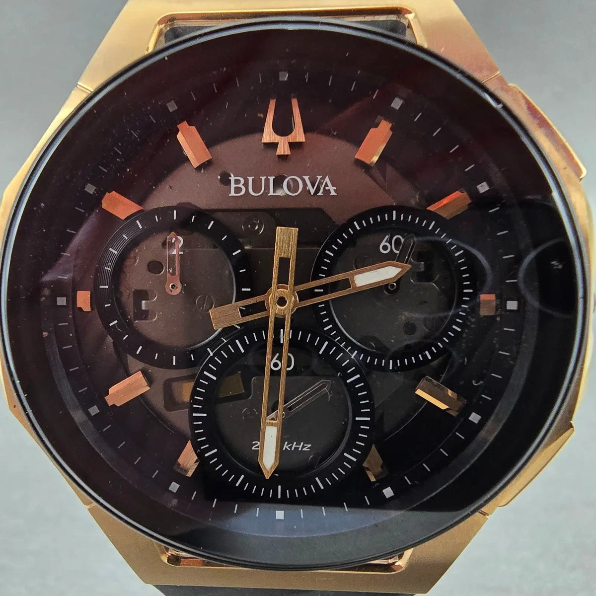 Bulova CURV Chronograph Watch Men 44mm Black Dial Roes Gold 98A185 PARTS2