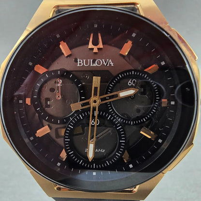 Bulova CURV Chronograph Watch Men 44mm Black Dial Roes Gold 98A185 PARTS2