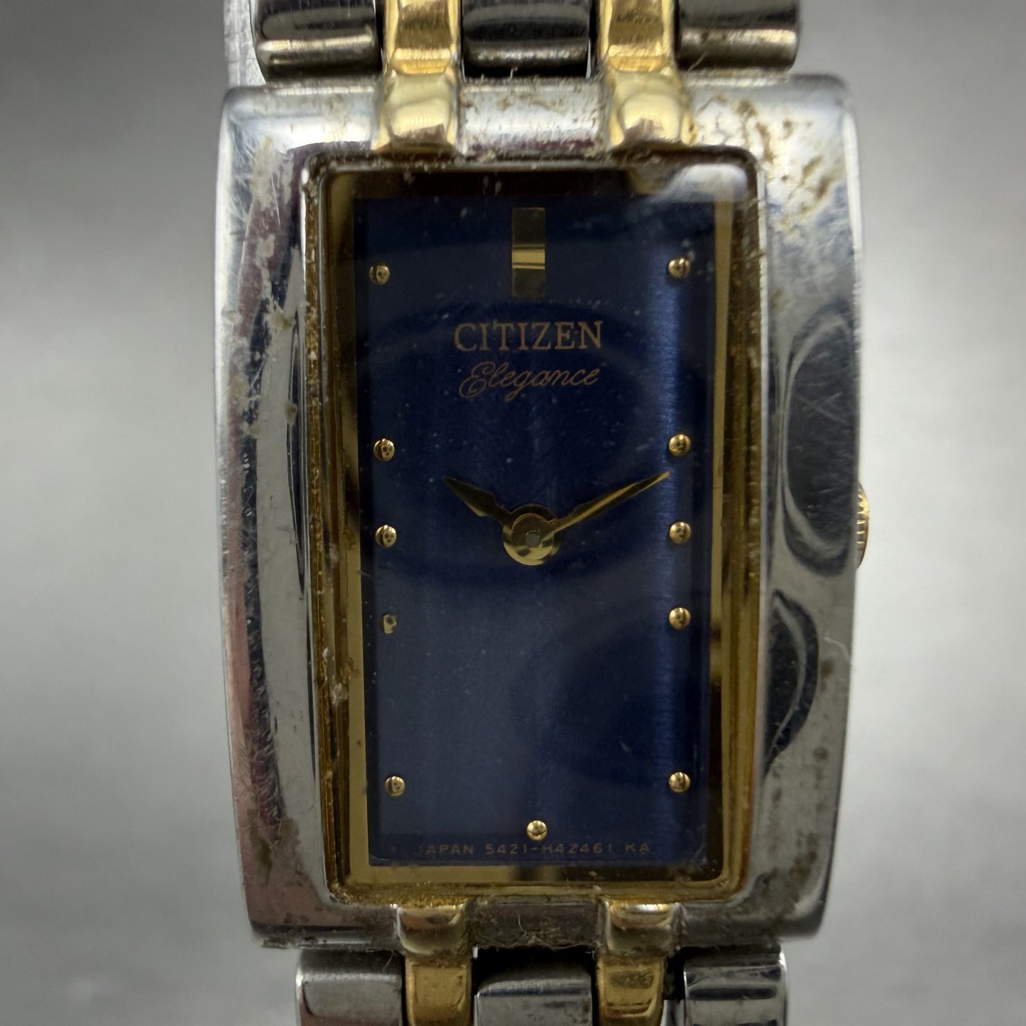 Citizen Elegance Tank Watch Women 14mm Blue Dial TwoTone 5421-H24148 New Battery1