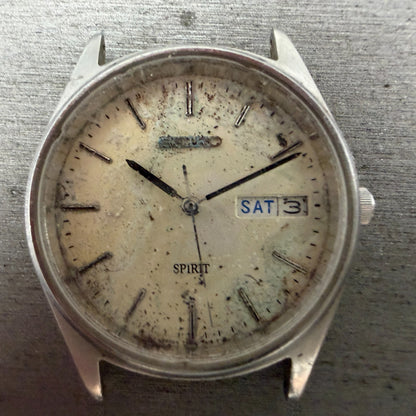Seiko Spirit Watch Men 35mm White Dial Silver Tone Daydate 7N48-7A00 PARTS VTG2