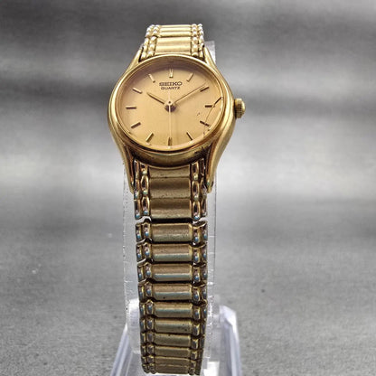 Seiko Watch Women 20mm Gold Dial Gold Tone Round 1N01-0E19 New Battery Vintage5