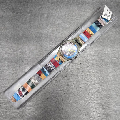 Swatch The People Watch Men 34mm Blue Dial Clear Case GZ126 New Battery NOS16