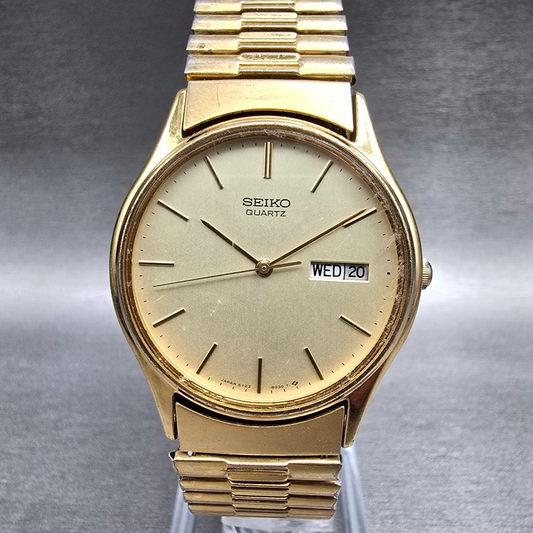Seiko Watch Men 34mm Champagne Dial Gold Tone Daydate Round 5Y23-8039 New Batt890