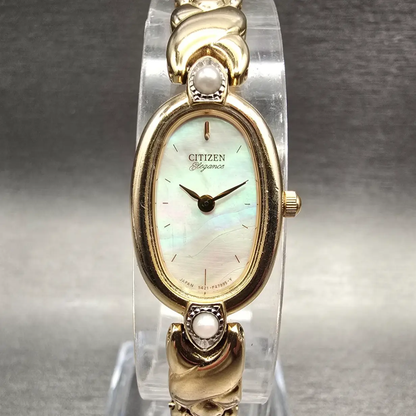 Citizen Elegance Watch Women 14mm MOP Dial Gold Tone Oval 5421-F43542 New Batt0