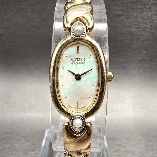 Citizen Elegance Watch Women 14mm MOP Dial Gold Tone Oval 5421-F43542 New Batt0