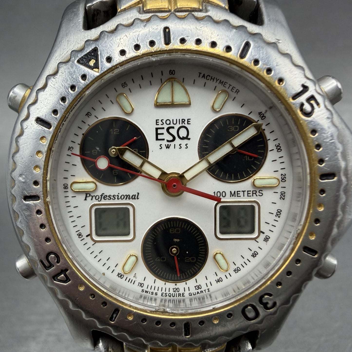 ESQ Analog Digital Watch Men 38mm White Dial Two Tone Round 1941 PARTS2