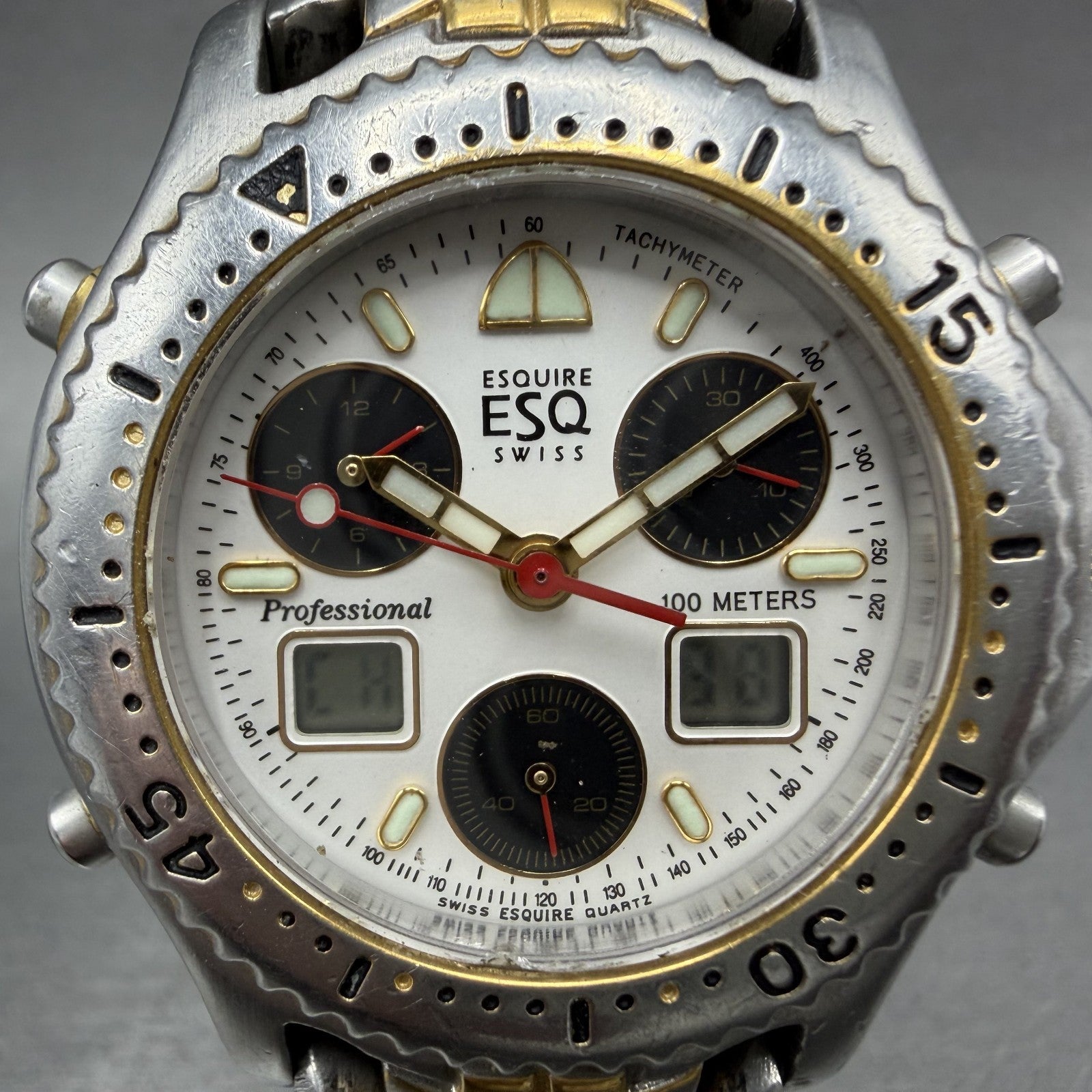 ESQ Analog Digital Watch Men 38mm White Dial Two Tone Round 1941 PARTS2