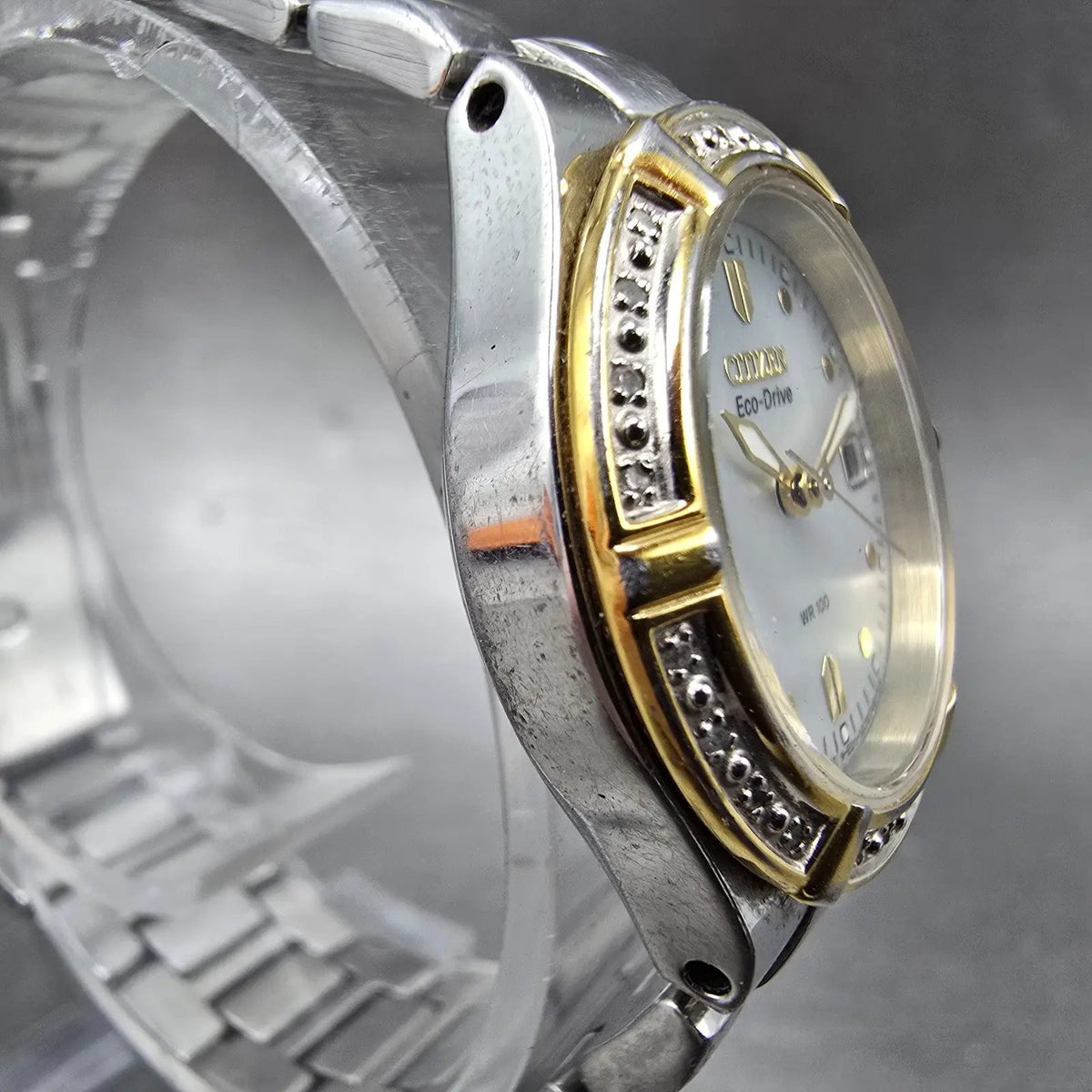 Citizen Eco-Drive Watch Women 27mm MOP Dial Two Tone Diamonds E011-S044235 Works4