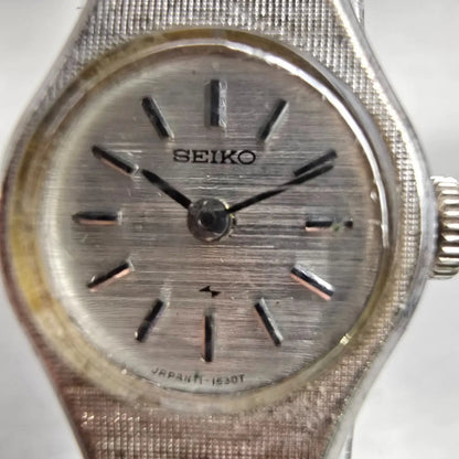 Seiko Watch Women 17mm Silver Dial Silver Tone Round 11-0639 Manual Wind Works1