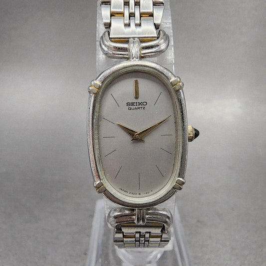 Seiko Watch Women 18mm Silver Dial Two Tone Oval VTG 23205650 New Battery0