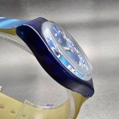 Swatch LINAJOLA Watch Unisex 34mm Blue Dial Blue Case Round GN237 New Battery3