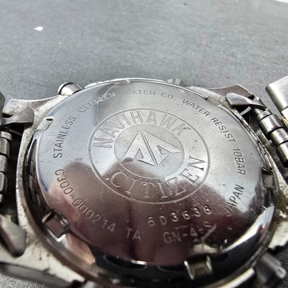 Citizen Navihawk World Time Chronograph Watch Men 42mm Black Dial Steel PARTS10