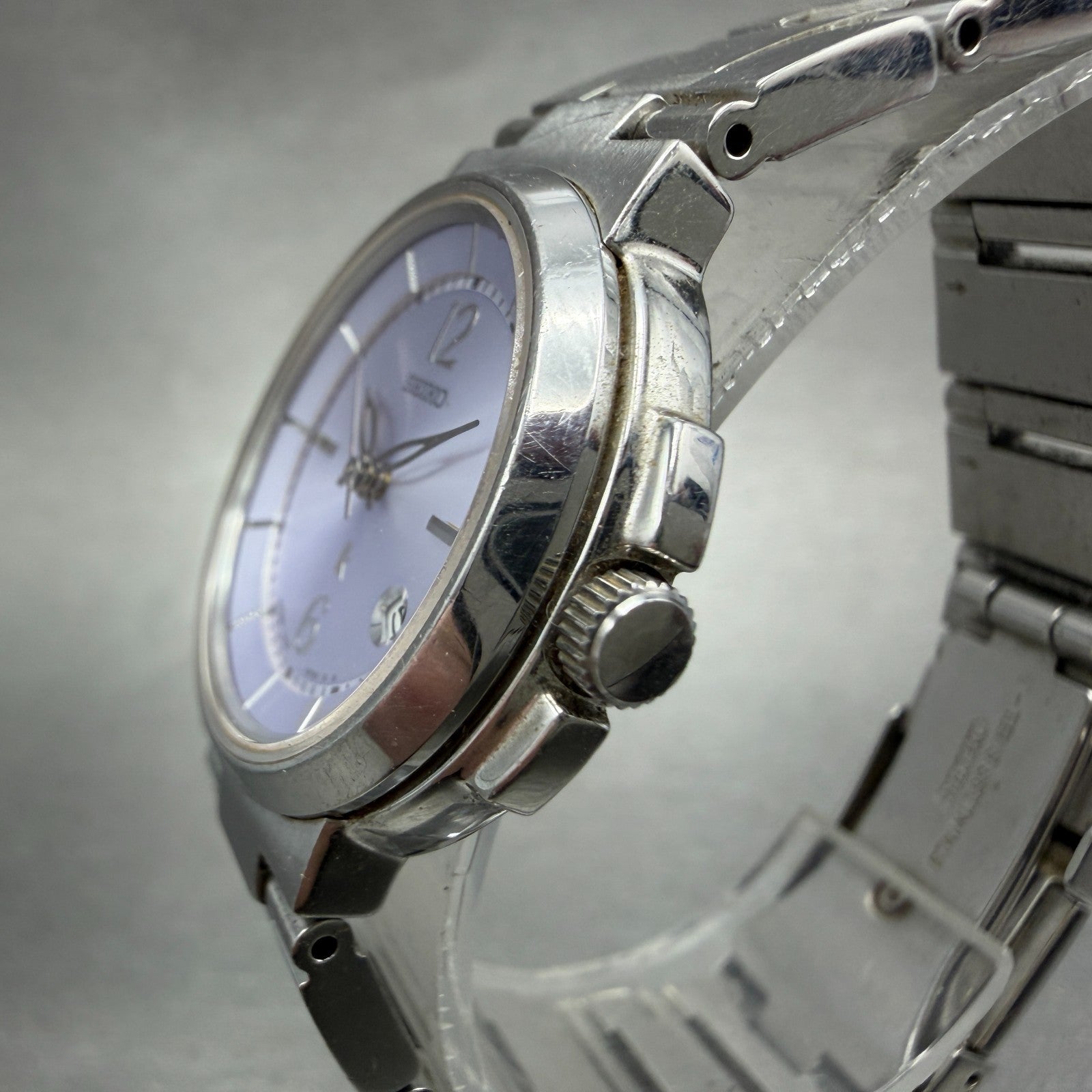 Seiko Lukia Watch Women 28mm Purple Dial Silver Tone Date 7N82-6E00 New Battery2