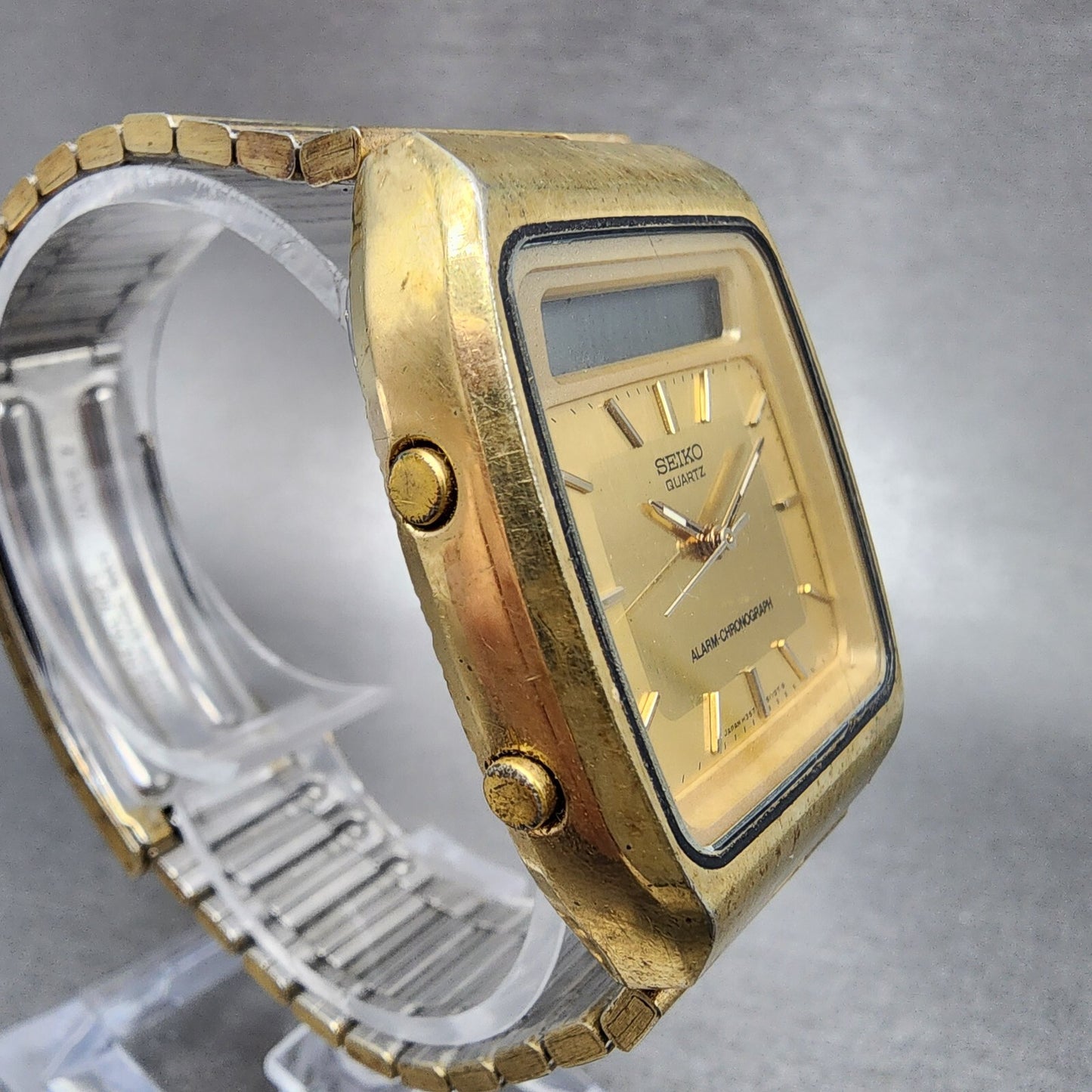 Seiko Analog Digital Watch Men 32mm Gold Dial Gold Tone H3575109 New Battery3