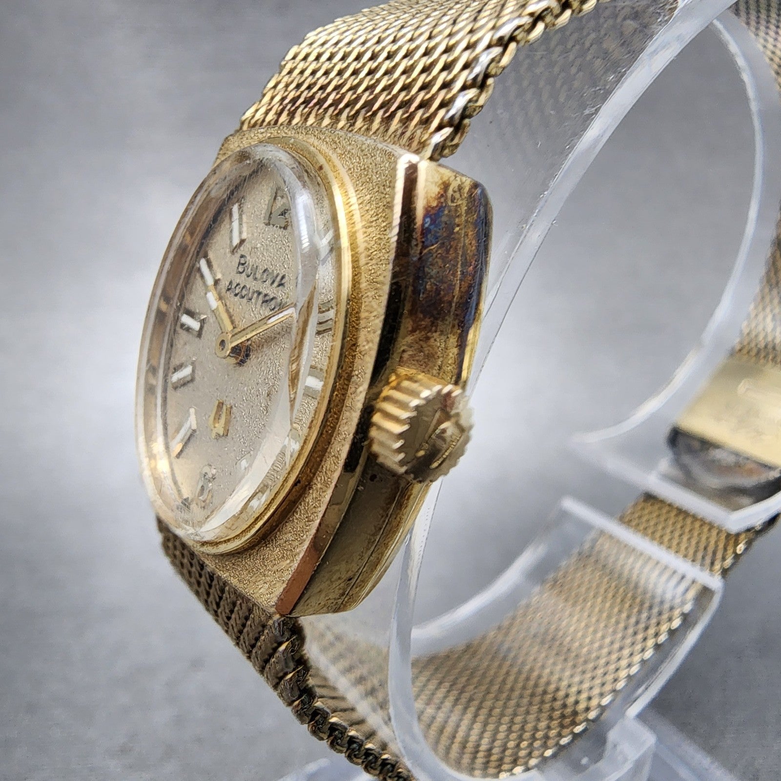 Bulova Accutron Watch Women 18mm Gold Dial Gold Filled Rectangle New Battery2