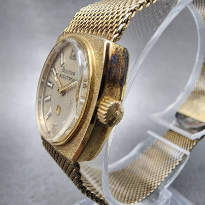 Bulova Accutron Watch Women 18mm Gold Dial Gold Filled Rectangle New Battery2