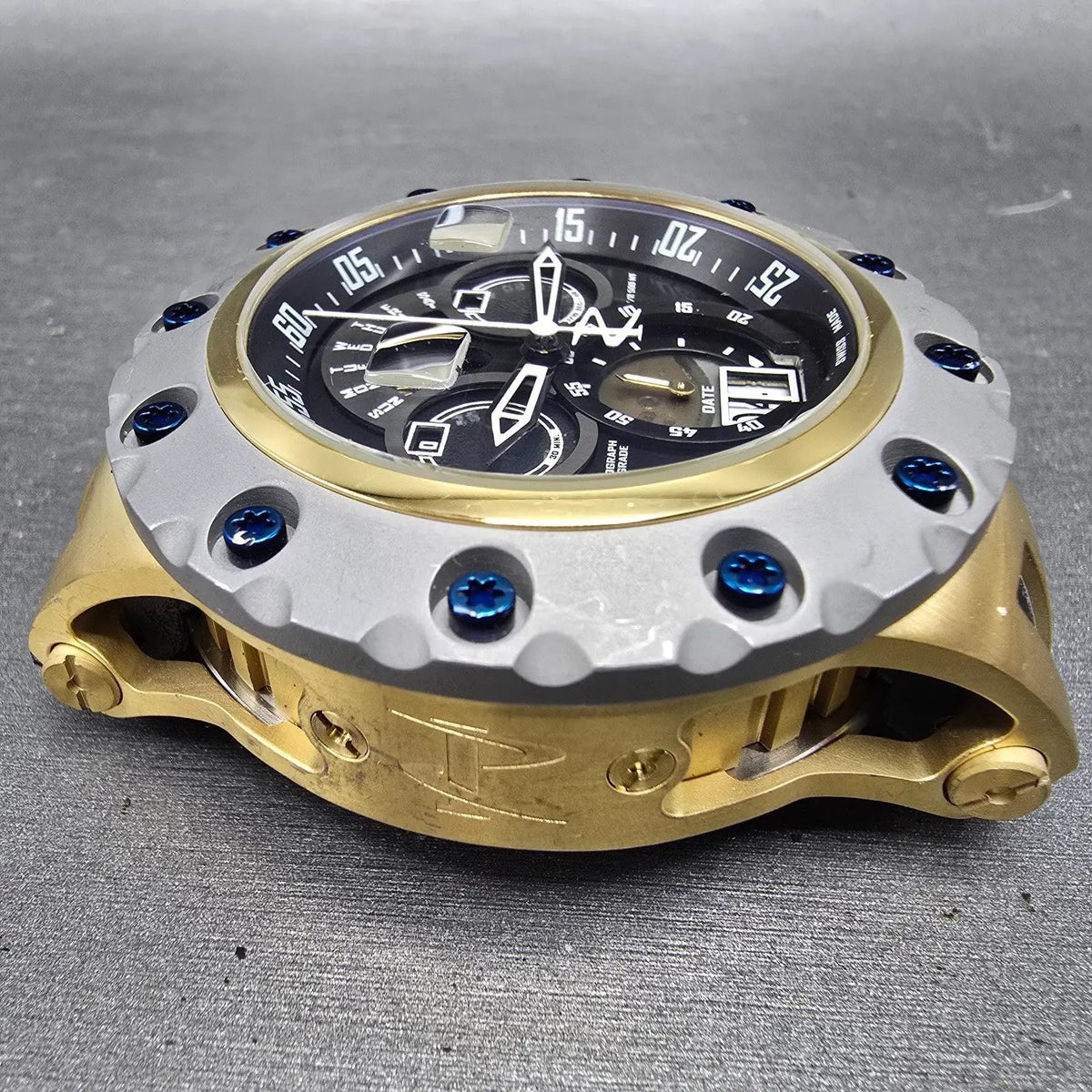 Invicta Reserve Subaqua Chronograph Watch Men 52mm Black Dial Gold Daydate Runs3