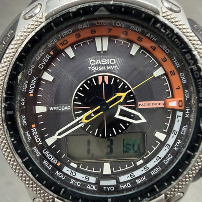 Casio Pathfinder PAW-5000 Watch Men 49mm Black Silver Triple Sensor READ!! Solar1