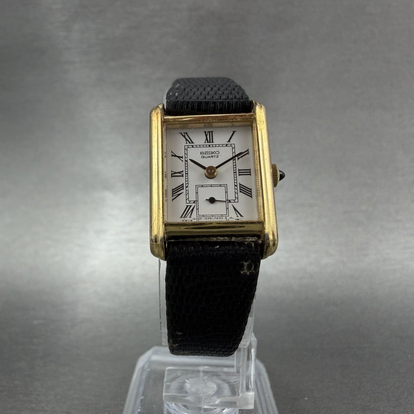 Seiko Tank Watch Women 18mm White Dial Gold Tone Small Seconds 1428-5160 New Bat5