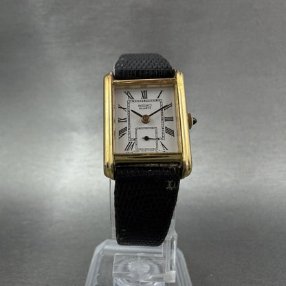Seiko Tank Watch Women 18mm White Dial Gold Tone Small Seconds 1428-5160 New Bat5