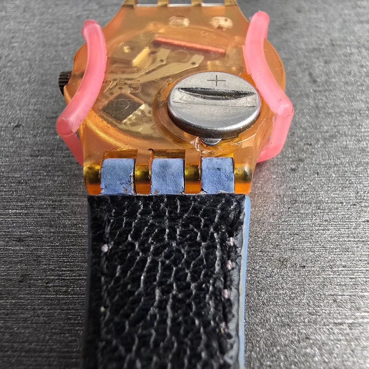 Swatch Polka Watch Women 25mm Blue Dial Brown Case Round LP109 New Battery10